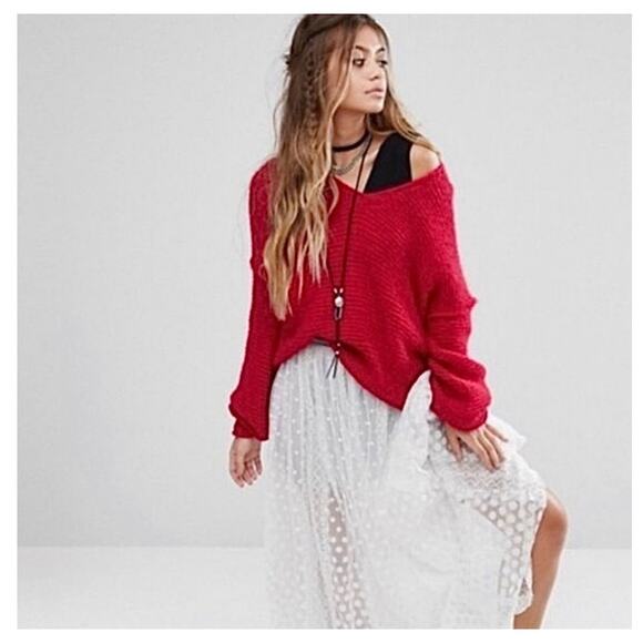 Free People Sweaters - Free People Womens Alpaca Blend Sweater Size Medium All Mine Oversized Red Fall